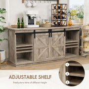 Farmhouse Sliding TV Stand with adjustable shelves, showcasing rustic design and modern functionality in a cozy living room.