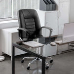 Black ergonomic computer chair with padded seat, adjustable height and swivel function.