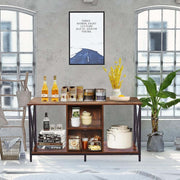 50 inch TV stand with wooden top and sturdy iron X-frame base