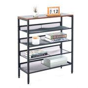 5-Tier Industrial Shoe Rack with Rustic Wood Top