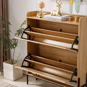 Rattan Flip-Top Shoe Cabinet with Adjustable Shelves