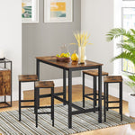 Bar Table and Stools Set showcasing rustic industrial design in a stylish dining area with natural light.