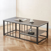 Black Coffee Table with Open Shelf and Metal Frame