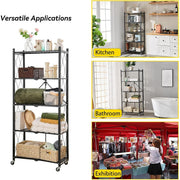 Mobile Kitchen Shelf displayed in kitchen, bathroom, and exhibition settings, showcasing its versatile applications.