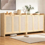 Boho 3-Door Shoe Cabinet in a stylish living room setting, showcasing its rustic charm and elegant design.