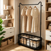 Steel Clothes Rail with Open Shelf & Wheels