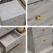 Modern 3-Drawer Nightstand with gold handles, showcasing stylish design and functional storage.