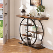 5-Tier Industrial Console Table with Round Metal Frame