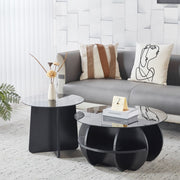 Modern Glass Nesting Coffee Table set placed in a stylish living room with decorative elements and a cozy sofa.