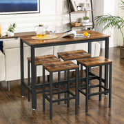 Bar Table and Stools Set featuring rustic industrial design, perfect for dining area or home bar.