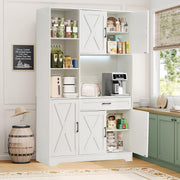 Kitchen Storage Cabinet White LED Buffet