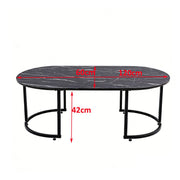 Oval Black Marble Coffee Table with dimensions 120cm x 60cm x 42cm, perfect for modern home decor.