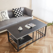 Black Coffee Table with Open Shelf and Metal Frame