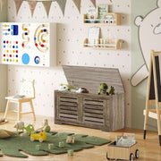Rustic Storage Trunk Shoe Bench in a playful kids room, serving as a toy box and stylish storage solution.