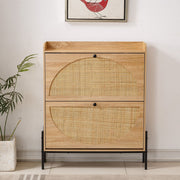Rattan Flip-Top Shoe Cabinet with Adjustable Shelves