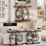 5-Tier Industrial Console Table with Round Metal Frame