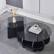 Modern Glass Nesting Coffee Table set showcasing sleek black finish and stylish design in a modern living room.