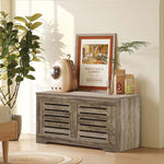 Rustic Storage Trunk Shoe Bench in a stylish living room with plants and decorative items, perfect for organization.
