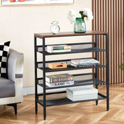 5-Tier Industrial Shoe Rack with Rustic Wood Top