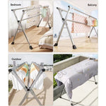 Foldable Clothes Rail in various settings: bedroom, balcony, outdoor, and patio for easy garment drying.