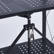 close view of perforated shelves on 4-tier foldable storage rack