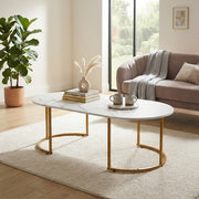 Oval coffee table with marble-effect finish