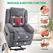 Massage recliner lounge chair with electric lift assist and soft chenille upholstery