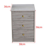 Modern 3-Drawer Nightstand with Gold Handles, dimensions: 36cm x 56cm x 38cm, ideal for minimalist decor.
