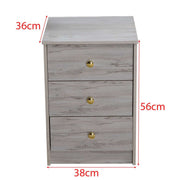 Modern 3-Drawer Nightstand with Gold Handles, dimensions: 36cm x 56cm x 38cm, ideal for minimalist decor.