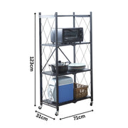 foldable 4-tier storage trolley showing compact rolling metal shelf design