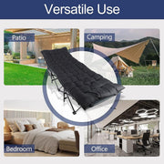 Portable folding camping cot with mattress folded for easy travel