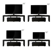 Black 160cm TV stand shown with 32, 42, 50 and 55 inch televisions