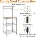 Heavy-Duty Baker's Rack showcasing sturdy steel construction and adjustable shelves for versatile kitchen organization.