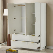 Bedroom Wardrobe with 3 doors, light beige finish, and fluted drawers showcasing modern storage solutions.