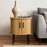 Round side table with storage styled as a modern sofa end table