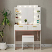 LED Dressing Table with Mirror featuring a charging station and stool, perfect for bedroom use.