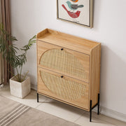Rattan Flip-Top Shoe Cabinet with Adjustable Shelves