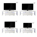 White 160cm TV stand shown with 32, 42, 50 and 55 inch televisions