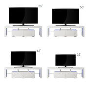 White 160cm TV stand shown with 32, 42, 50 and 55 inch televisions