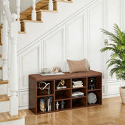 Cubby Shoe Storage Bench with Cushion & Adjustable Shelves in a stylish entryway setting.