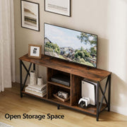 Modern TV stand console table with open storage and industrial furniture style