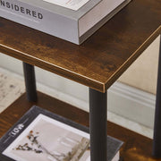 Close-up of Industrial 2-Tier Side Table CT-331 showcasing its sturdy wood finish and sleek metal legs.