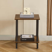Industrial 2-Tier Side Table CT-331 showcasing a compact design with books and a clock on top.