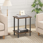 Industrial 2-Tier Side Table CT-331 in a modern living room setting with a lamp and plants.