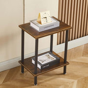 Industrial 2-Tier Side Table CT-331 with books and clock, suitable for living room or bedroom use.
