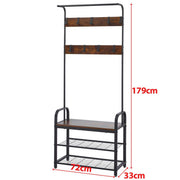 Industrial 4-in-1 Hall Tree & Shoe Bench with removable hooks and sturdy metal frame, perfect for organized entryways.