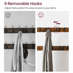 Industrial 4-in-1 Hall Tree features 9 removable hooks for customizable organization and easy access.