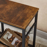 Detailed view of rustic wood grain finish on industrial TV stand tabletop