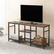 Industrial entertainment center with open shelves for storage baskets organization