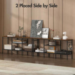 Two industrial TV stands placed side-by-side for extra long entertainment center